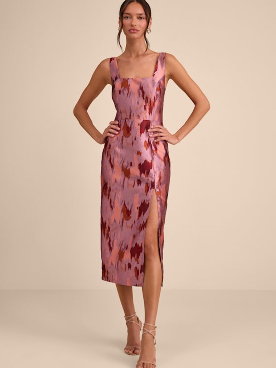 Lulus Dresses & Skirts - Lulus Diani Mauve Abstract Jacquard Column Midi Dress Pink - Size L